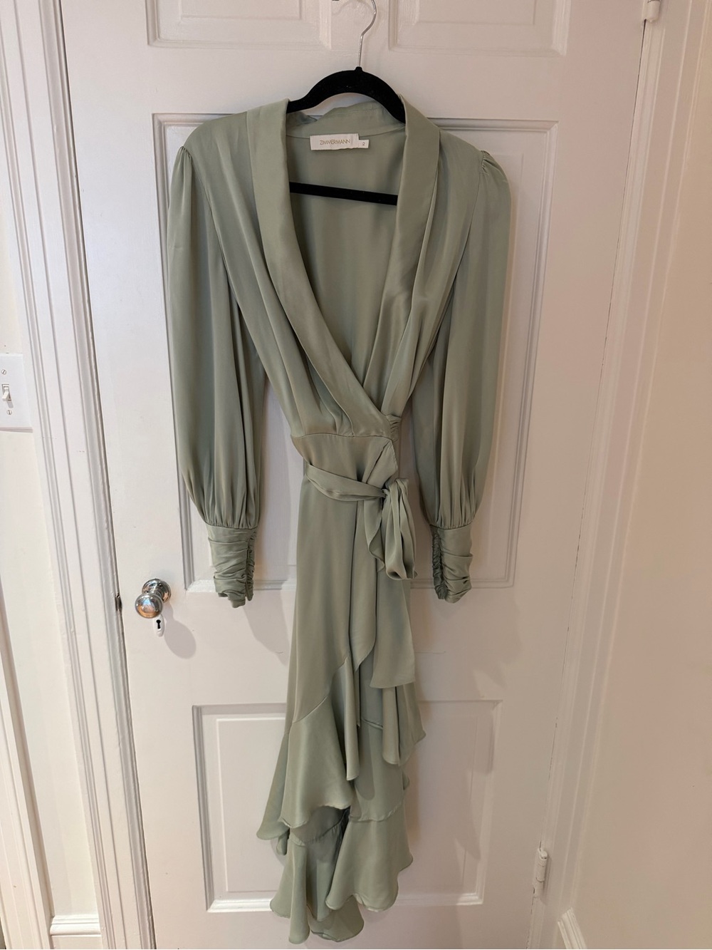 Zimmermann Sage Green Ruffle Wrap Dress